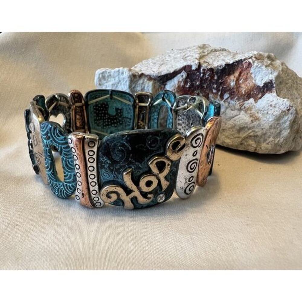 Women’s Stretchy Unique Wisdom Owl Copper & Teal Bracelet NWOT - Picture 4 of 6